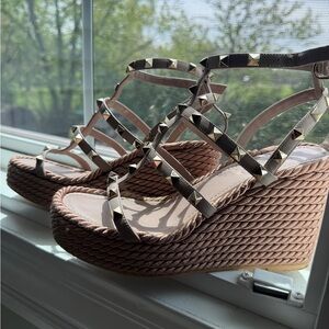 Valentino Beige Wedges with Gold Studs